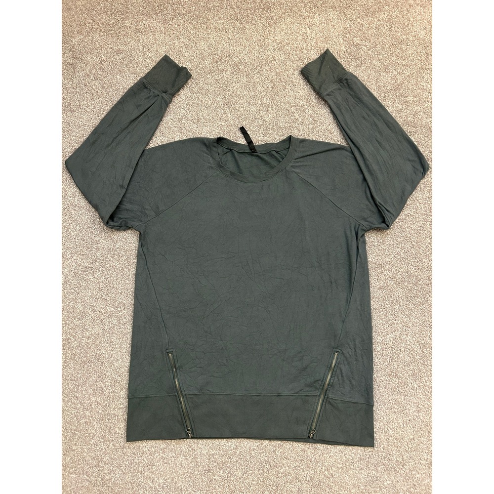 Activewear Yoga Pilates Pullover Top Womens XL Dark Green Excellent Side Zippers